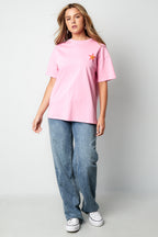 Cotone Maglietta Donna Casual Ricamo Stella