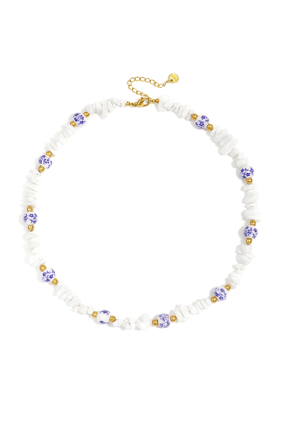 Collane con perline di pietra e perline bianche con fiori blu